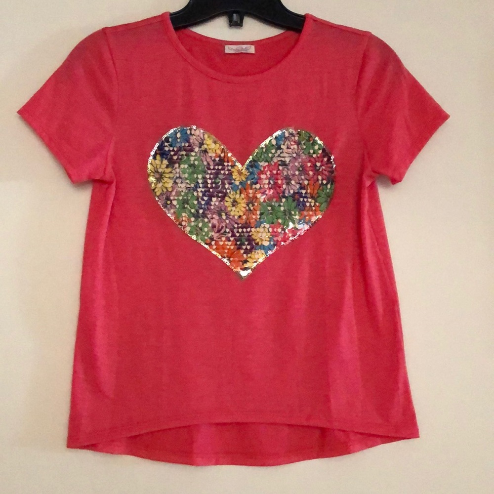 🆕🧡💛Sequin Heart! Girls soft jersey knit top! New! Size: Medium